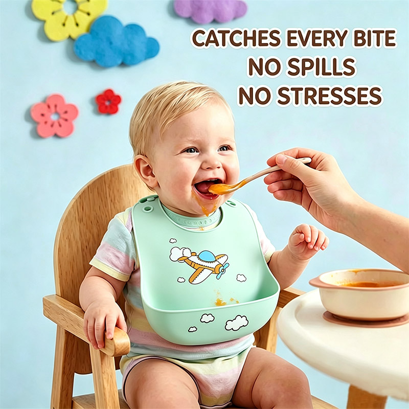 Baby Food Eating - Siliconen babyvoedingsslab Waterdichte voedselopvangslab met verstelbare