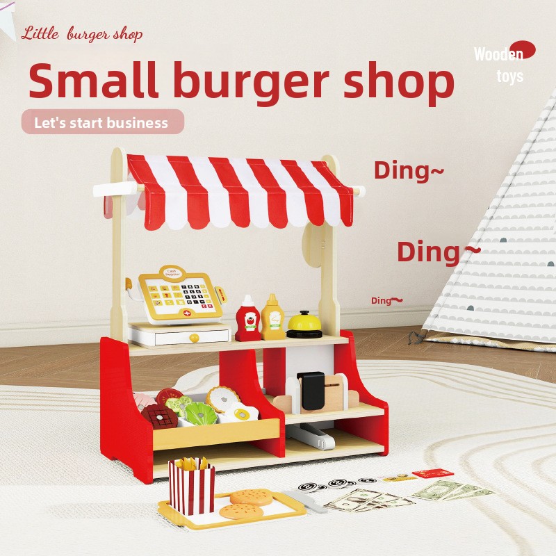 Baby Food Restaurant - Kinderen Speelgoedpuzzel Houten Hamburgerwinkelset Miniatuurvoedsel Babyaccessoires