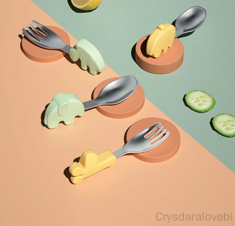 1 set Olifant Korte Vork Lepel - Baby Food Eating recensie en prijs
